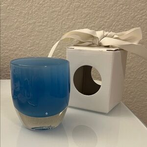 NWT Glassybaby Elegant Blue Glass Candle Holder with Tealight Candle